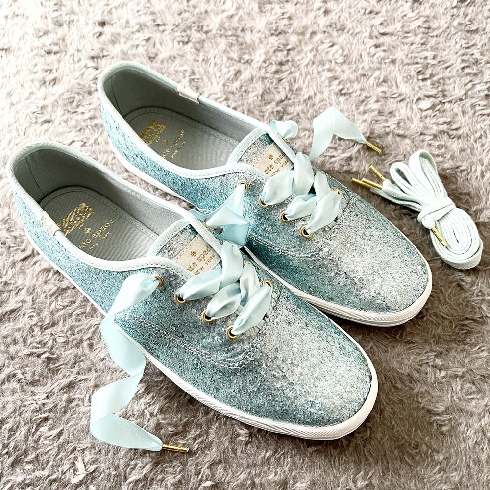 📦SOLD📦New! Keds X Kate Spade shoes size 8.5 Champion Glitter In Light Blu
